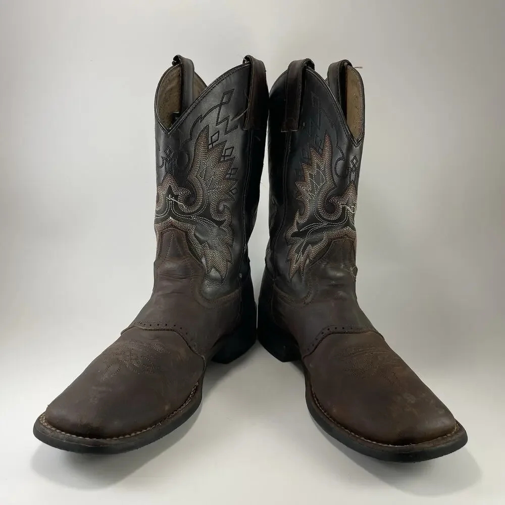 Double H DH3258 Boots Mens Size 8.5 D Brown Black Leather Square Toe Cowboy